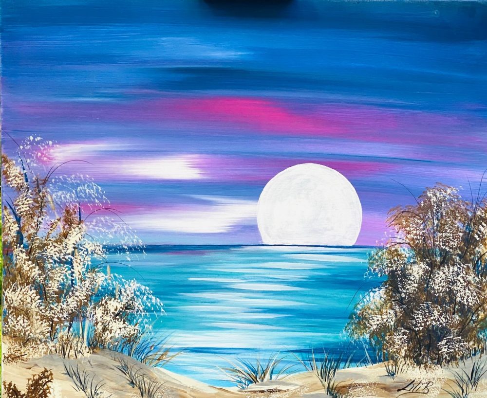 Moonlit Beach Night Landscape: Tranquil Scenery with Reflective Water – Wall Art Decor