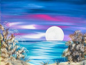 Moonlit Beach Night Landscape: Tranquil Scenery with Reflective Water – Wall Art Decor